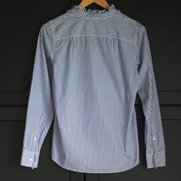 Gap | Blue & White Cotton Ruffle Neckline Blouse - Picture 5 of 5